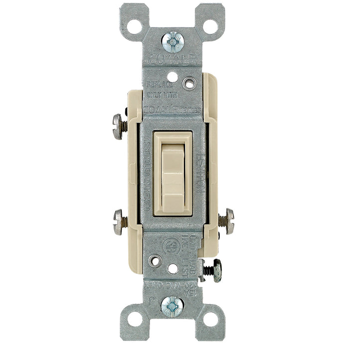 Leviton 15 Amp 120V Toggle CO/ALR 3-Way AC Quiet Switch Residential Grade Grounding Side Wired Ivory Tried-And-True Toggle Ivory (2653-2I)