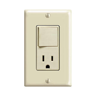 Leviton 15 Amp 120V Decora Single-Pole/5-15R AC Combination Switch Commercial Grade Grounding Side Wired Ivory (5625-I)