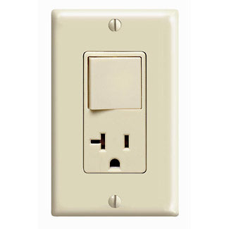 Leviton 20 Amp 120V Decora Single-Pole/5-20R AC Combination Switch Commercial Grade Grounding Side Wired Ivory (5636-I)