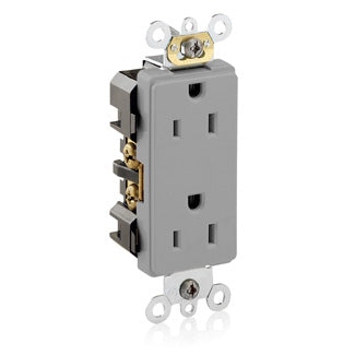 Leviton Decora Plus Duplex Receptacle Outlet Heavy-Duty Industrial Spec Grade Smooth Face 15 Amp 125V Back Or Side Wire Gray (16262-GY)