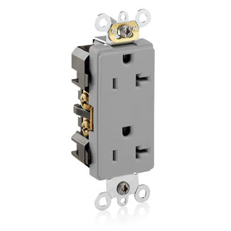 Leviton 20 Amp 125V NEMA 5-20R 2P 3W Decora Plus Duplex Receptacle Straight Blade Industrial Grade Self Grounding Back And Side Wire Gray (16362-GY)