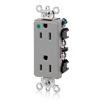 Leviton Decora Plus Duplex Receptacle Outlet Extra Heavy-Duty Hospital Grade Smooth Face 15 Amp 125V Back Or Side Wire NEMA 5-15R Gray (16262-HGG)