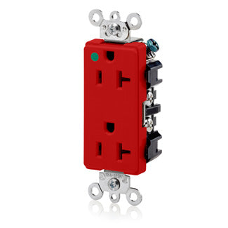 Leviton Decora Plus Duplex Receptacle Outlet Extra Heavy-Duty Hospital Grade Smooth Face 20 Amp 125V Back Or Side Wire NEMA 5-20R Red (16362-HGR)
