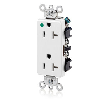 Leviton Decora Plus Duplex Receptacle Outlet Extra Heavy-Duty Hospital Grade Smooth Face 20 Amp 125V Back Or Side Wire NEMA 5-20R White (16362-HGW)