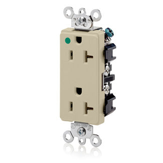 Leviton Decora Plus Duplex Receptacle Outlet Extra Heavy-Duty Hospital Grade Smooth Face 20 Amp 125V Back Or Side Wire NEMA 5-20R Ivory (16362-HGI)