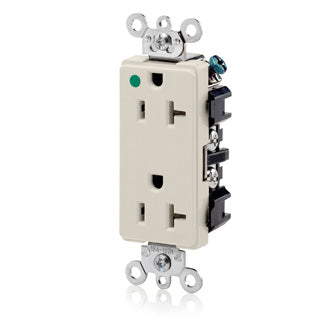 Leviton Decora Plus Duplex Receptacle Outlet Extra Heavy-Duty Hospital Grade Smooth Face 20 Amp 125V Back Or Side Wire NEMA 5-20R Light Almond (16362-HGT)