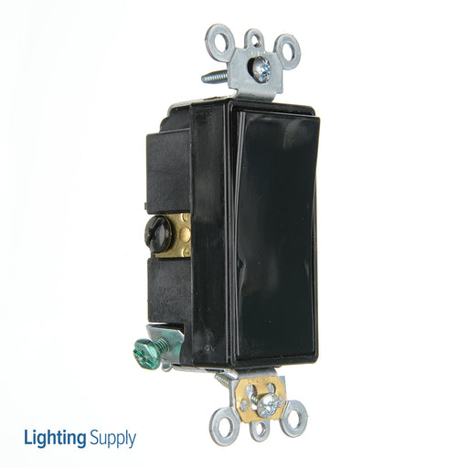 Leviton 20 Amp 120/277V Decora Plus Rocker 3-Way AC Quiet Switch Commercial Spec Grade Self Grounding Back And Side Wired Black (5623-2E)