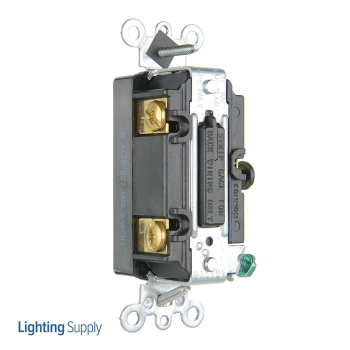 Leviton 20 Amp 120/277V Decora Plus Rocker 3-Way AC Quiet Switch Commercial Spec Grade Self Grounding Back And Side Wired Black (5623-2E)