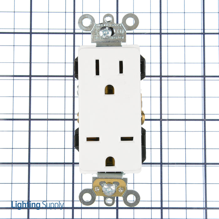 Leviton Decora Plus Duplex Receptacle Outlet Commercial Spec Grade Dual Voltage Smooth Face 15 Amp 125/250V Back Or Side Wire White (16292-W)