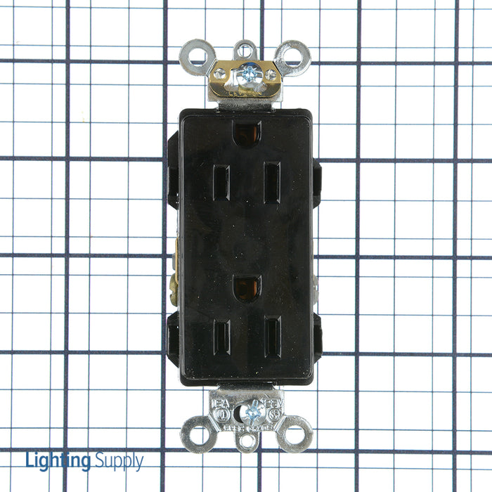 Leviton Decora Plus Duplex Receptacle Outlet Heavy-Duty Industrial Spec Grade Smooth Face 15 Amp 125V Back Or Side Wire Black (16262-E)