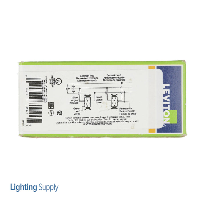 Leviton Decora Plus Duplex Receptacle Outlet Heavy-Duty Industrial Spec Grade Smooth Face 15 Amp 125V Back Or Side Wire White (16262-W)