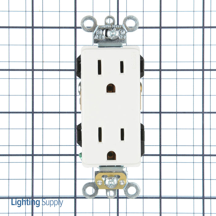 Leviton Decora Plus Duplex Receptacle Outlet Heavy-Duty Industrial Spec Grade Smooth Face 15 Amp 125V Back Or Side Wire White (16262-W)