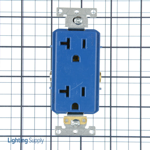Leviton Decora Plus Duplex Receptacle Outlet Heavy-Duty Industrial Spec Grade Smooth Face 20 Amp 125V Back Or Side Wire Blue (16352-BU)