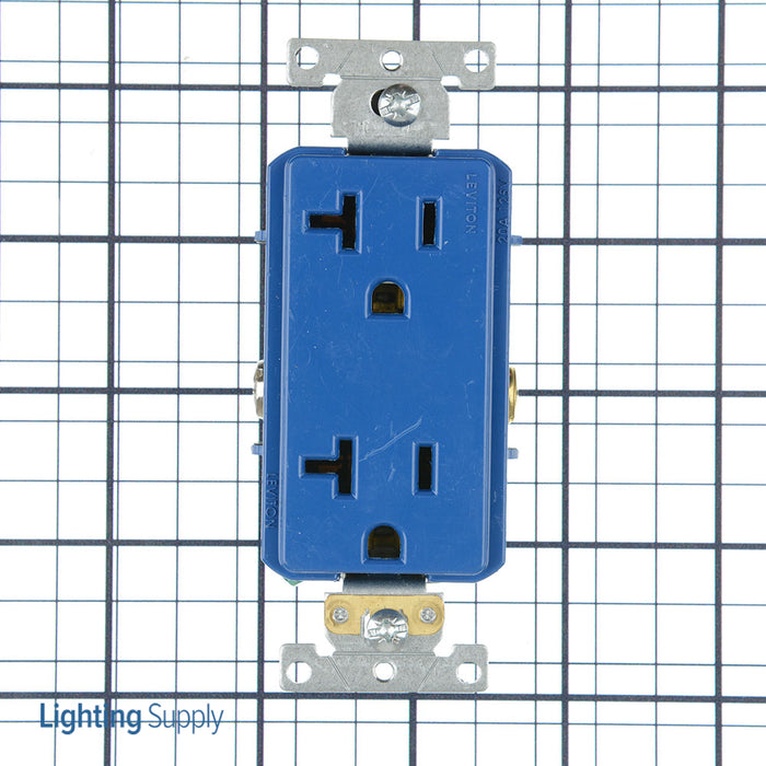 Leviton Decora Plus Duplex Receptacle Outlet Heavy-Duty Industrial Spec Grade Smooth Face 20 Amp 125V Back Or Side Wire Blue (16352-BU)