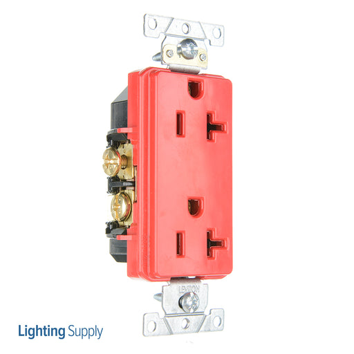 Leviton Decora Plus Duplex Receptacle Outlet Heavy-Duty Industrial Spec Grade Smooth Face 20 Amp 125V Back Or Side Wire Red (16352-R)