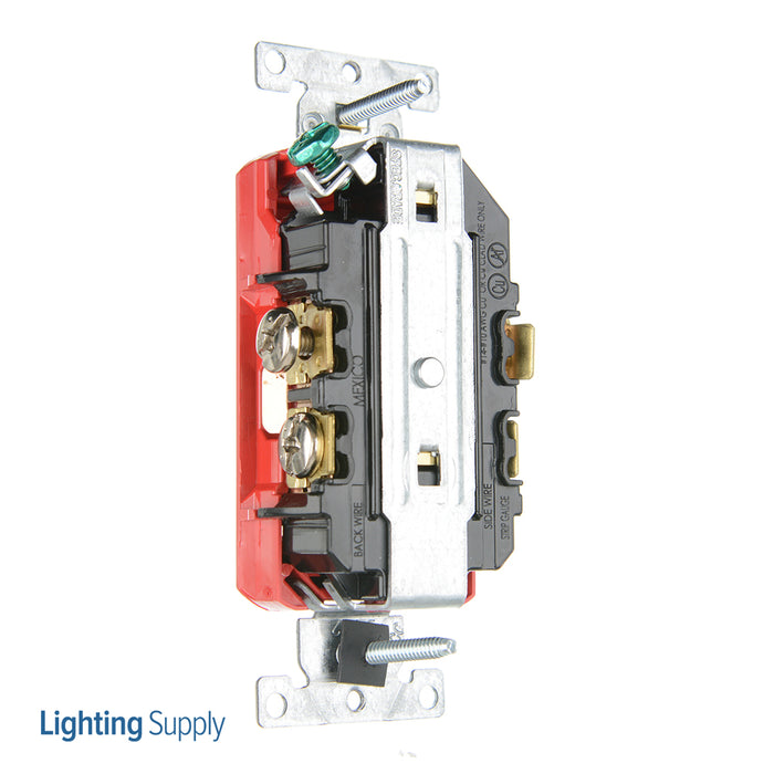 Leviton Decora Plus Duplex Receptacle Outlet Heavy-Duty Industrial Spec Grade Smooth Face 20 Amp 125V Back Or Side Wire Red (16352-R)