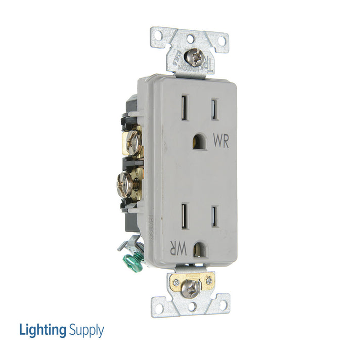 Leviton Decora Plus Duplex Receptacle Outlet Heavy-Duty Industrial Spec Grade Weather And Tamper-Resistant 15A/125V Back or Side Wire Gray (WTD15-GY)