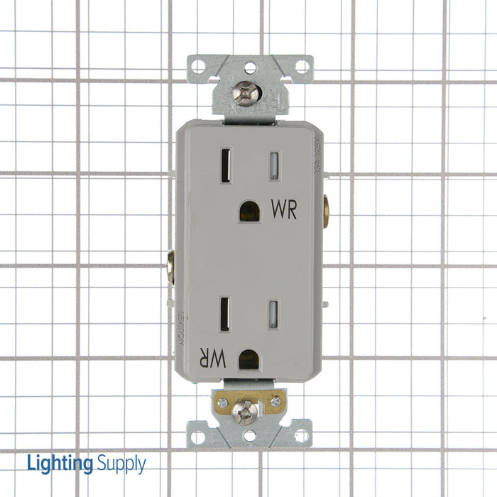 Leviton Decora Plus Duplex Receptacle Outlet Heavy-Duty Industrial Spec Grade Weather And Tamper-Resistant 15A/125V Back or Side Wire Gray (WTD15-GY)