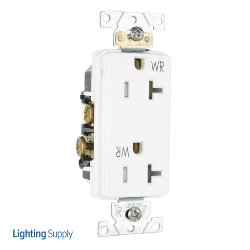 Leviton Decora Plus Duplex Receptacle Outlet Heavy-Duty Industrial Spec Grade Weather And Tamper-Resistant Smooth Face 20A/125V White (WTD20-W)