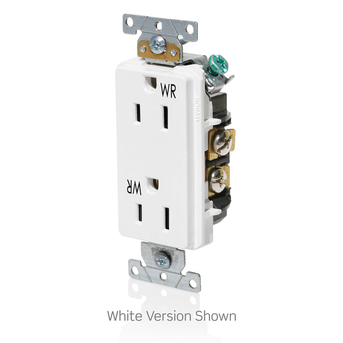 Leviton Decora Plus Duplex Receptacle Outlet Heavy-Duty Industrial Spec Grade Weather-Resistant Smooth Face 15 Amp 125V Brown (WDR15)