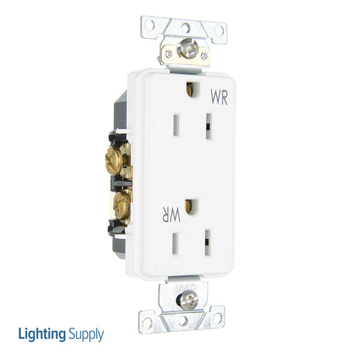 Leviton Decora Plus Duplex Receptacle Outlet Heavy-Duty Industrial Spec Grade Weather-Resistant Smooth Face 15 Amp 125V White (WDR15-W)