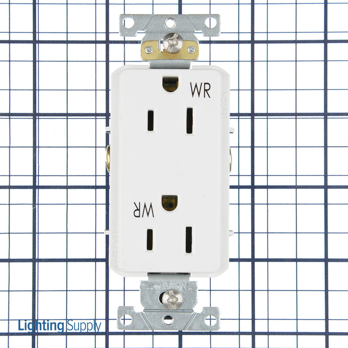 Leviton Decora Plus Duplex Receptacle Outlet Heavy-Duty Industrial Spec Grade Weather-Resistant Smooth Face 15 Amp 125V White (WDR15-W)