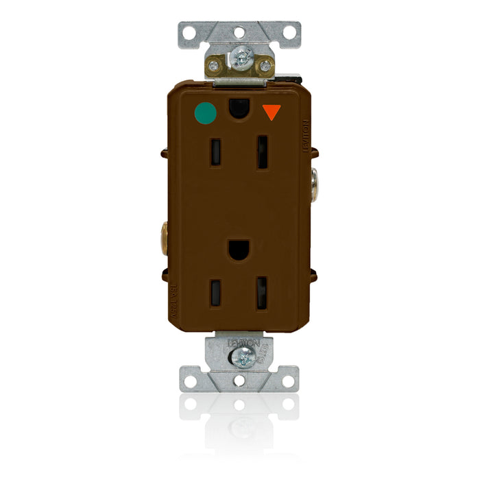Leviton Decora Plus Isolated Ground Duplex Receptacle Outlet Heavy-Duty Hospital Grade Smooth Face 15 Amp 125V Back Or Side Wire Brown (D8200-IGB)