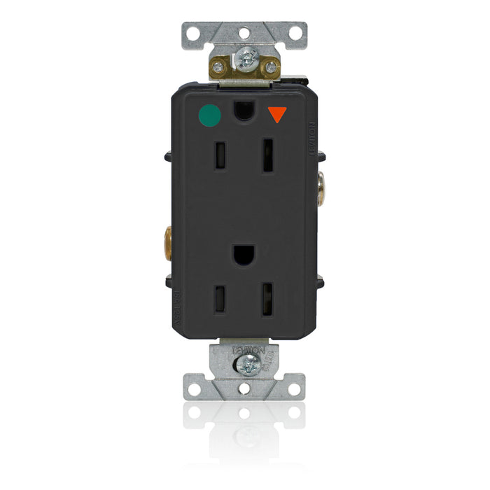 Leviton Decora Plus Isolated Ground Duplex Receptacle Outlet Heavy-Duty Hospital Grade Smooth Face 15 Amp 125V Back Or Side Wire Black (D8200-IGE)