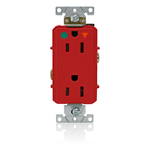 Leviton Decora Plus Isolated Ground Duplex Receptacle Outlet Heavy-Duty Hospital Grade Smooth Face 15 Amp 125V Back Or Side Wire Red (D8200-IGR)