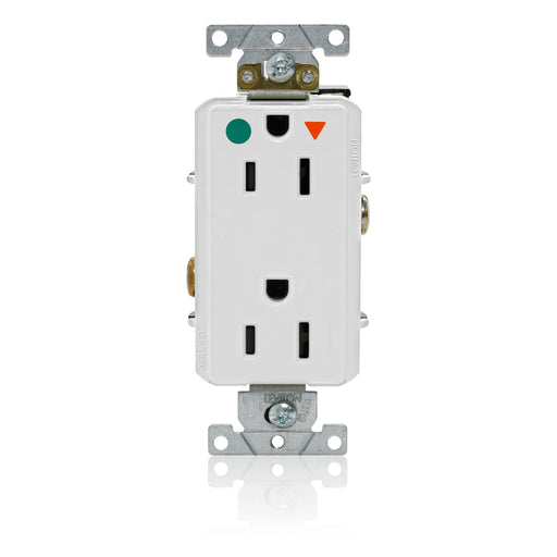 Leviton Decora Plus Isolated Ground Duplex Receptacle Outlet Heavy-Duty Hospital Grade Smooth Face 15 Amp 125V Back Or Side Wire White (D8200-IGW)