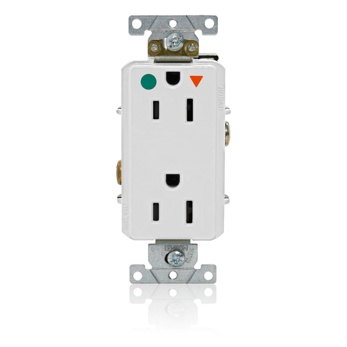 Leviton Decora Plus Isolated Ground Duplex Receptacle Outlet Heavy-Duty Hospital Grade Smooth Face 15 Amp 125V Back Or Side Wire White (D8200-IGW)