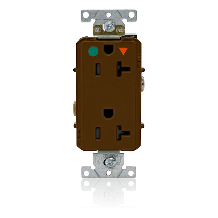 Leviton Decora Plus Isolated Ground Duplex Receptacle Outlet Heavy-Duty Hospital Grade Smooth Face 20 Amp 125V Back Or Side Wire Brown (D8300-IGB)