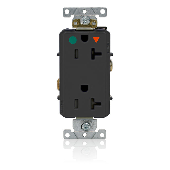 Leviton Decora Plus Isolated Ground Duplex Receptacle Outlet Heavy-Duty Hospital Grade Smooth Face 20 Amp 125V Back Or Side Wire Black (D8300-IGE)