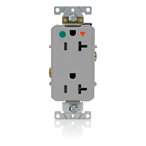 Leviton Decora Plus Isolated Ground Duplex Receptacle Outlet Heavy-Duty Hospital Grade Smooth Face 20 Amp 125V Back Or Side Wire Gray (D8300-IGG)