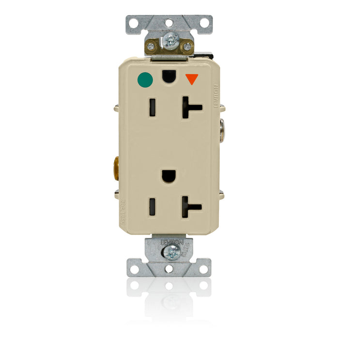 Leviton Decora Plus Isolated Ground Duplex Receptacle Outlet Heavy-Duty Hospital Grade Smooth Face 20 Amp 125V Back Or Side Wire Ivory (D8300-IGI)