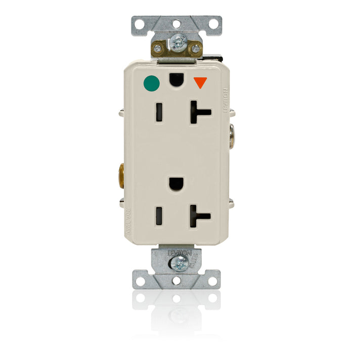 Leviton Decora Plus Isolated Ground Duplex Receptacle Outlet Heavy-Duty Hospital Grade Smooth Face 20 Amp 125V Back Or Side Wire Light Almond (D8300-IGT)