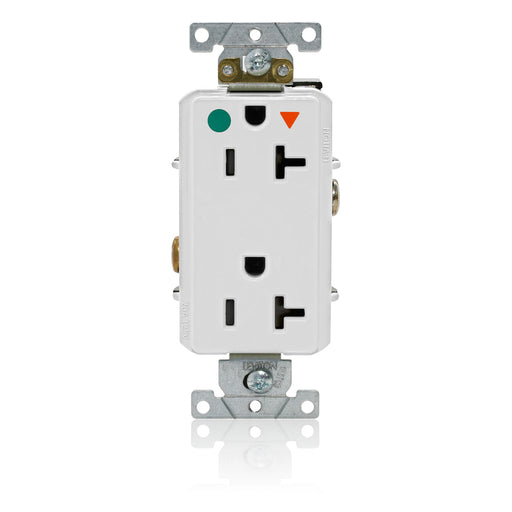 Leviton Decora Plus Isolated Ground Duplex Receptacle Outlet Heavy-Duty Hospital Grade Smooth Face 20 Amp 125V Back Or Side Wire White (D8300-IGW)