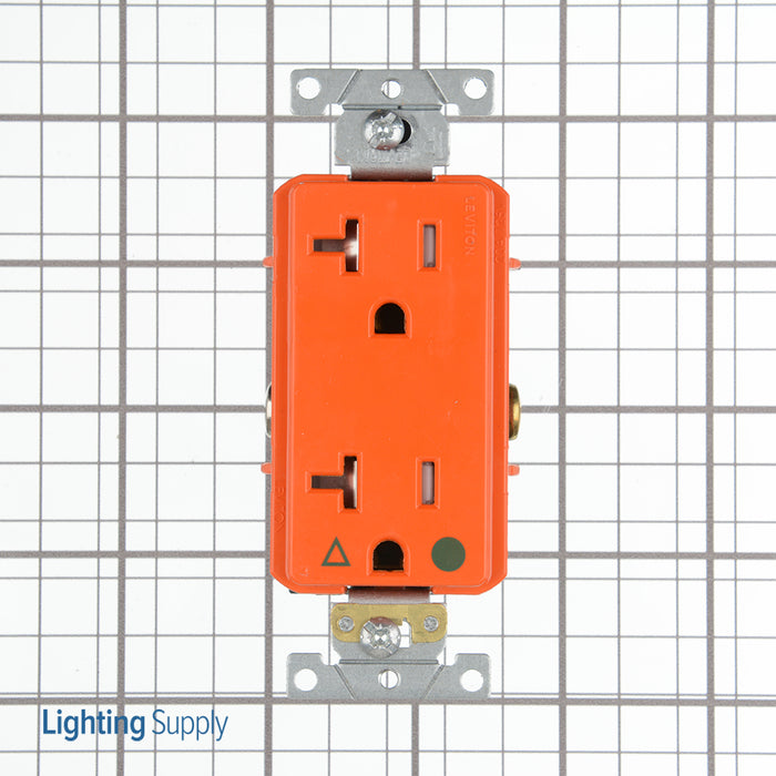 Leviton Decora Plus Isolated Ground Duplex Receptacle Outlet Heavy-Duty Hospital Grade Tamper-Resistant Smooth Face 20 Amp 125V Orange (DT830-IG)