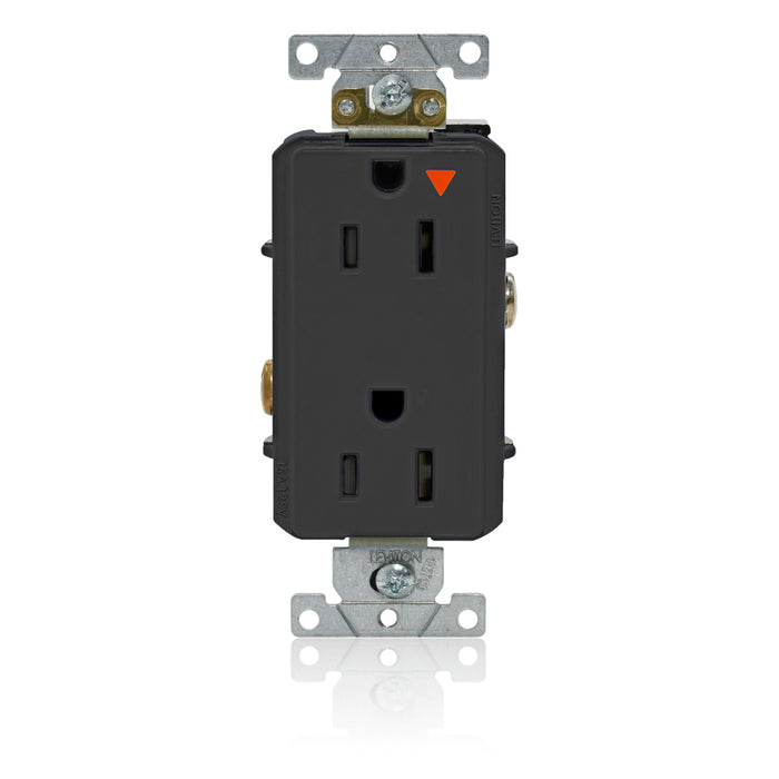 Leviton Decora Plus Isolated Ground Duplex Receptacle Outlet Heavy-Duty Industrial Spec Grade Smooth Face 15 Amp 125V Black (16262-EIG)
