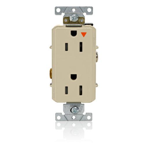 Leviton Decora Plus Isolated Ground Duplex Receptacle Outlet Heavy-Duty Industrial Spec Grade Smooth Face 15 Amp 125V Ivory (16262-IIG)