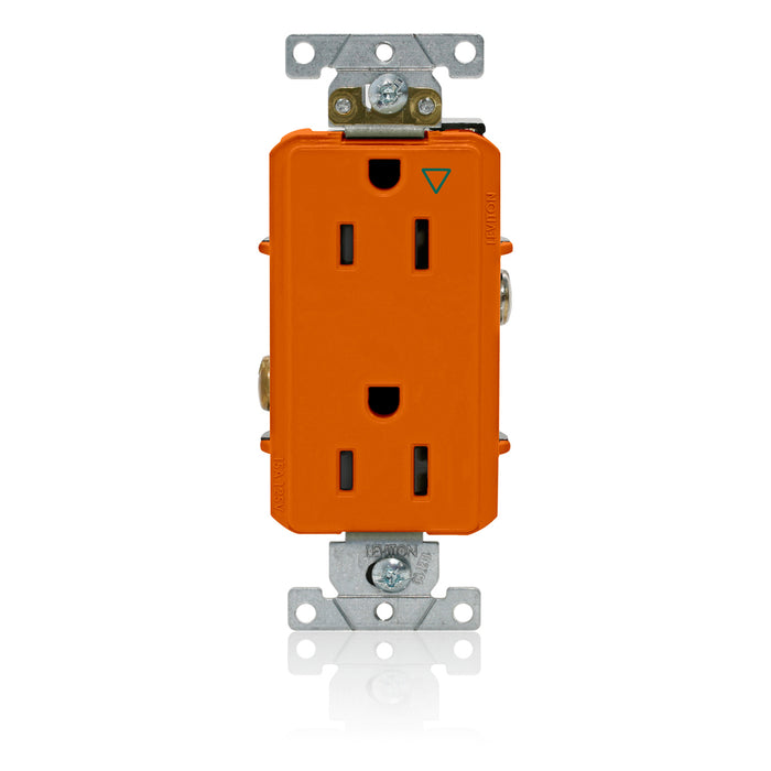 Leviton Decora Plus Isolated Ground Duplex Receptacle Outlet Heavy-Duty Industrial Spec Grade Smooth Face 15 Amp 125V Orange (16262-OIG)