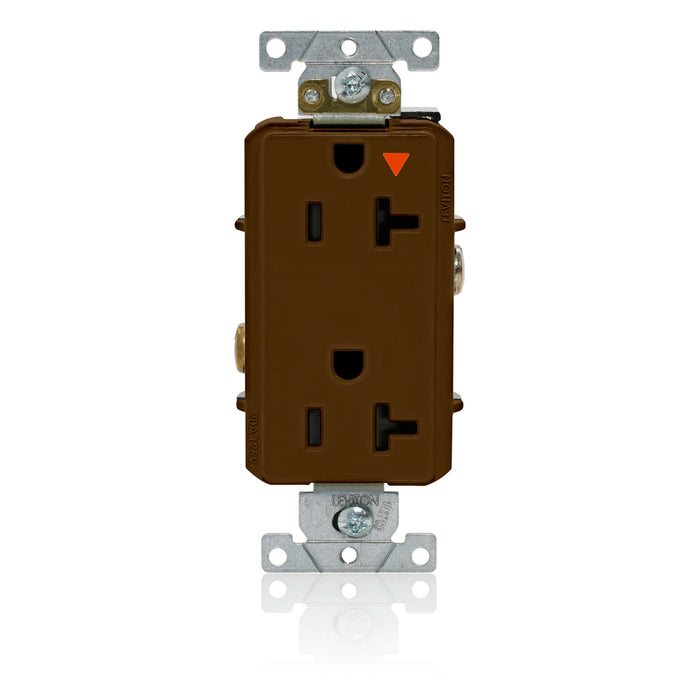 Leviton Decora Plus Isolated Ground Duplex Receptacle Outlet Heavy-Duty Industrial Spec Grade Smooth Face 20 Amp 125V Brown (16362-BIG)