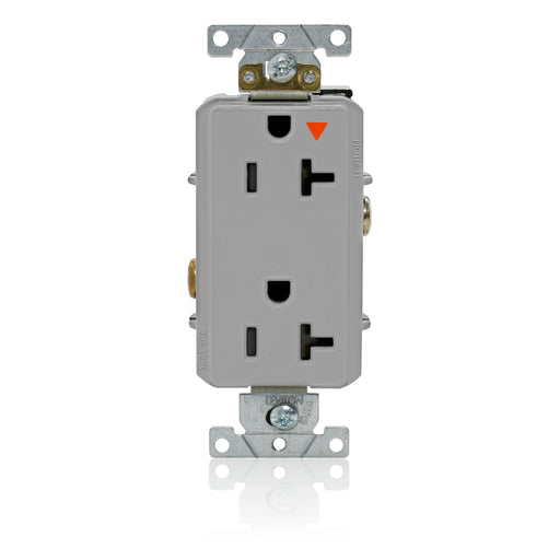 Leviton Decora Plus Isolated Ground Duplex Receptacle Outlet Heavy-Duty Industrial Spec Grade Smooth Face 20 Amp 125V Gray (16362-GIG)