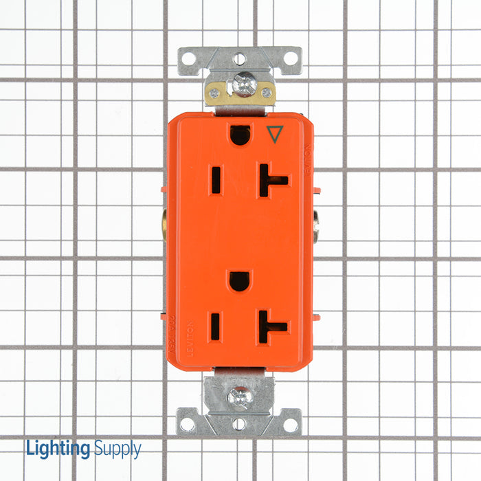 Leviton Decora Plus Isolated Ground Duplex Receptacle Outlet Heavy-Duty Industrial Spec Grade Smooth Face 20 Amp 125V Orange (16362-OIG)