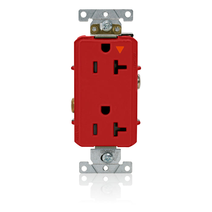 Leviton Decora Plus Isolated Ground Duplex Receptacle Outlet Heavy-Duty Industrial Spec Grade Smooth Face 20 Amp 125V Red (16362-RIG)