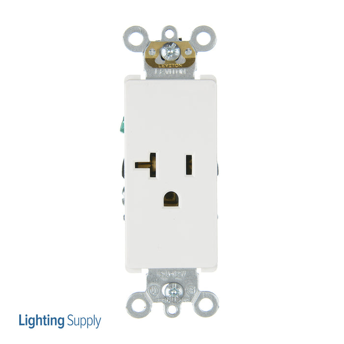 Leviton Decora Plus Single Receptacle Outlet Commercial Spec Grade Smooth Face 20 Amp 125V Back Or Side Wire NEMA 5-20R White (16351-W)