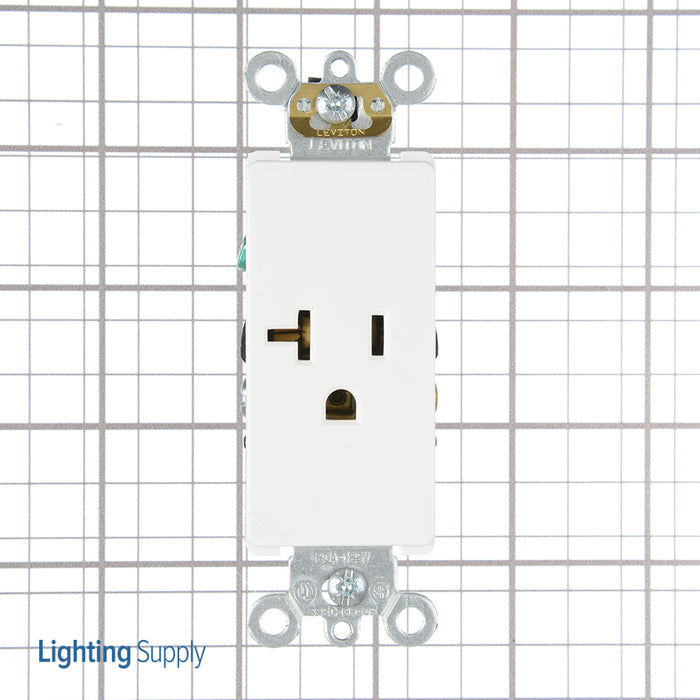 Leviton Decora Plus Single Receptacle Outlet Commercial Spec Grade Smooth Face 20 Amp 125V Back Or Side Wire NEMA 5-20R White (16351-W)