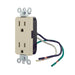 Leviton Decora Plus Duplex Receptacle Outlet Commercial Spec Grade Smooth Face 15 Amp 125V Pre-Wired Leads NEMA 5-15R Ivory (16252-LI)