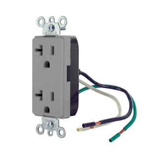 Leviton Decora Plus Duplex Receptacle Outlet Commercial Spec Grade Smooth Face 20 Amp 125V Pre-Wired Leads NEMA 5-20R Gray (16352-LGY)