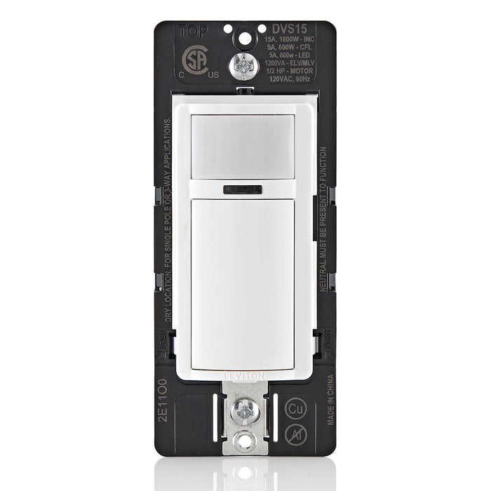 Leviton Decora Vacancy Motion Sensor In-Wall Switch Manual-On 15A Single Pole Multi-Way Or Multi-Sensor White With Ivory/Light Almond Faceplates (DVS15-1LZ)